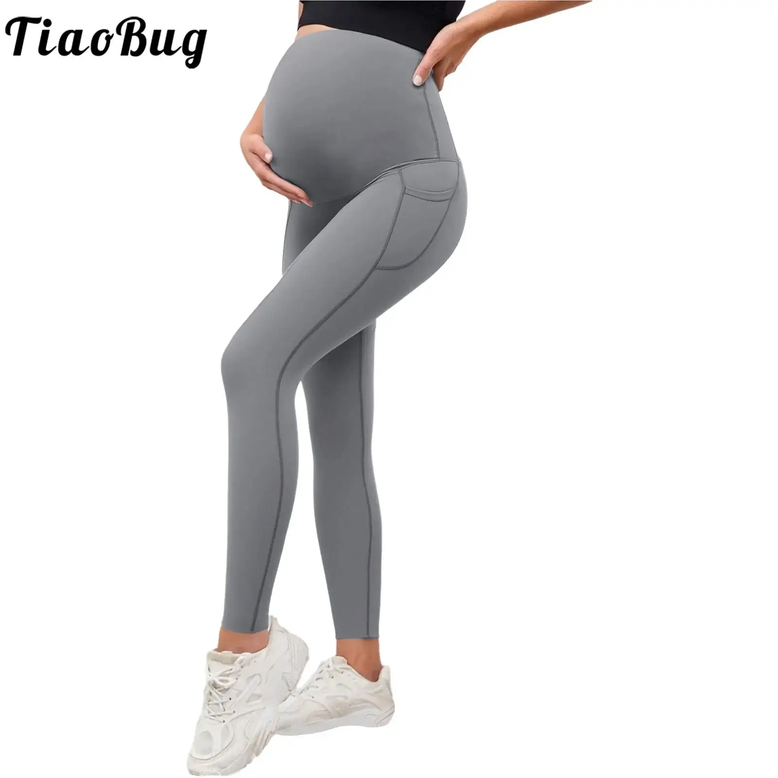

Maternity Yoga Leggings Over The Belly Stretchy Casual Pregnancy Women Pants Tights with Pockets Workout Sports Daily Wear