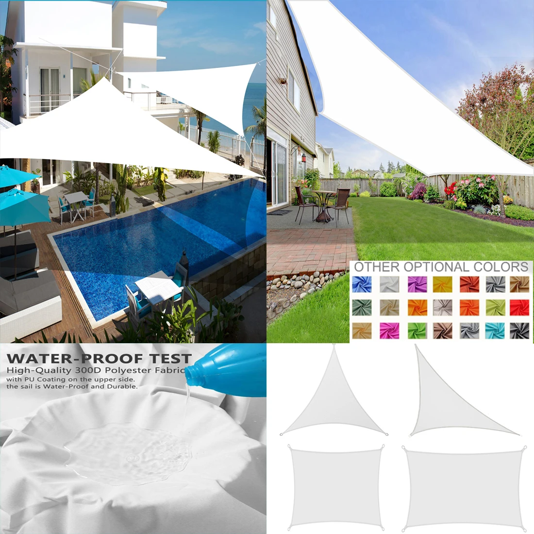 

White 420D All size Waterproof Sun Shade Sail Square Rectangle Triangle Garden Terrace Awning Swim Shade Camp Hiking Yard Canopy