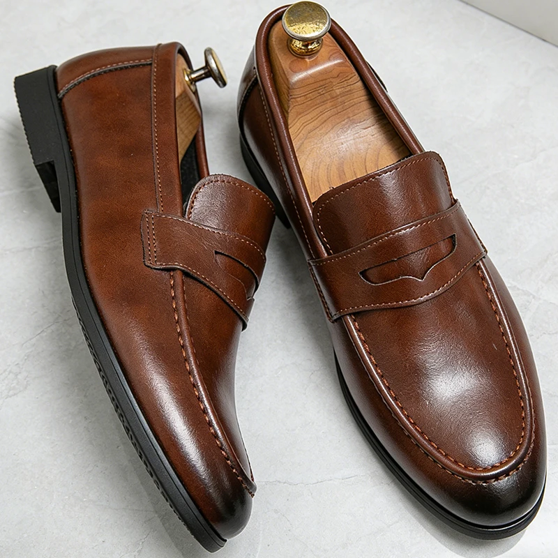 Casual Leather Shoes Men Slip On Leather Loafers Male Classic Office Social Leather Business Shoes For Man Formal Party Leather