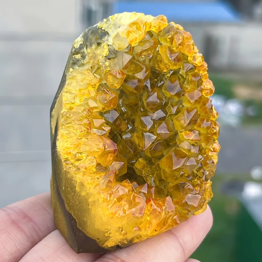 Rare Natural Citrine Clusters Crystal Geode Yellow Crystal Cluster with Natural Inclusions  Electroplated Mineral Reiki Healing