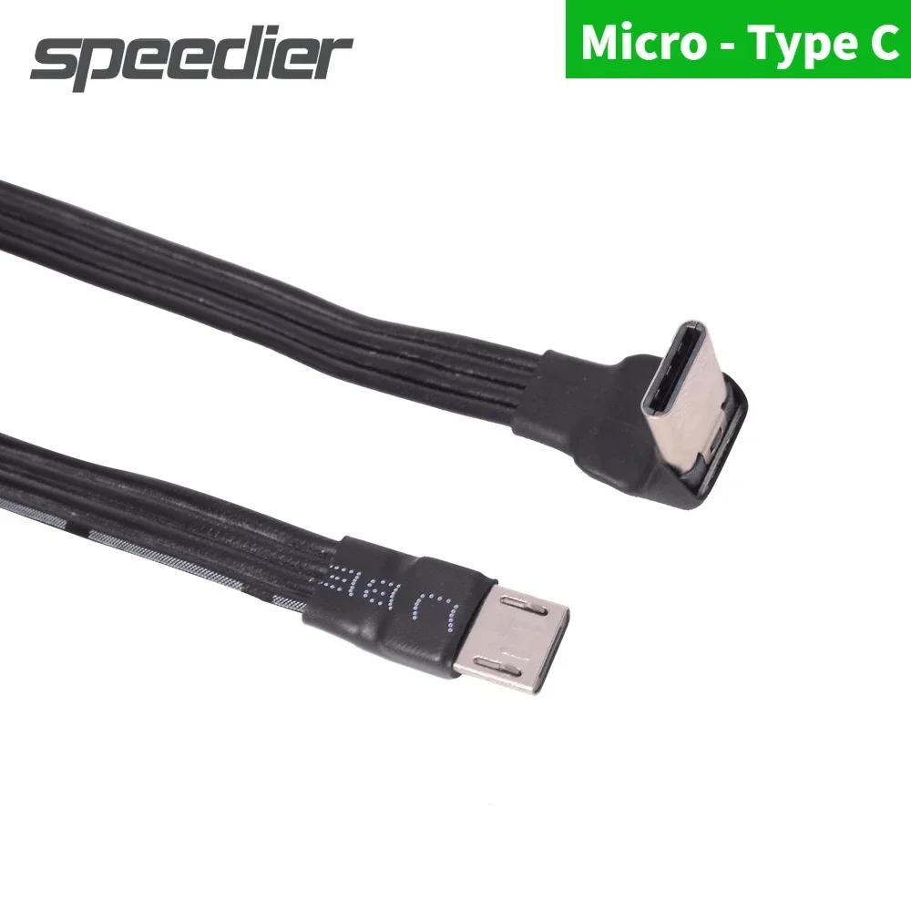 Micro USB FFC Flat Cable Micro USB 2.0 Male 90 Degree to USB 2.0 Type C Male Elbow FPV Extension Cable 0.1m/0.2m/0.3m/0.5m/1m/2m