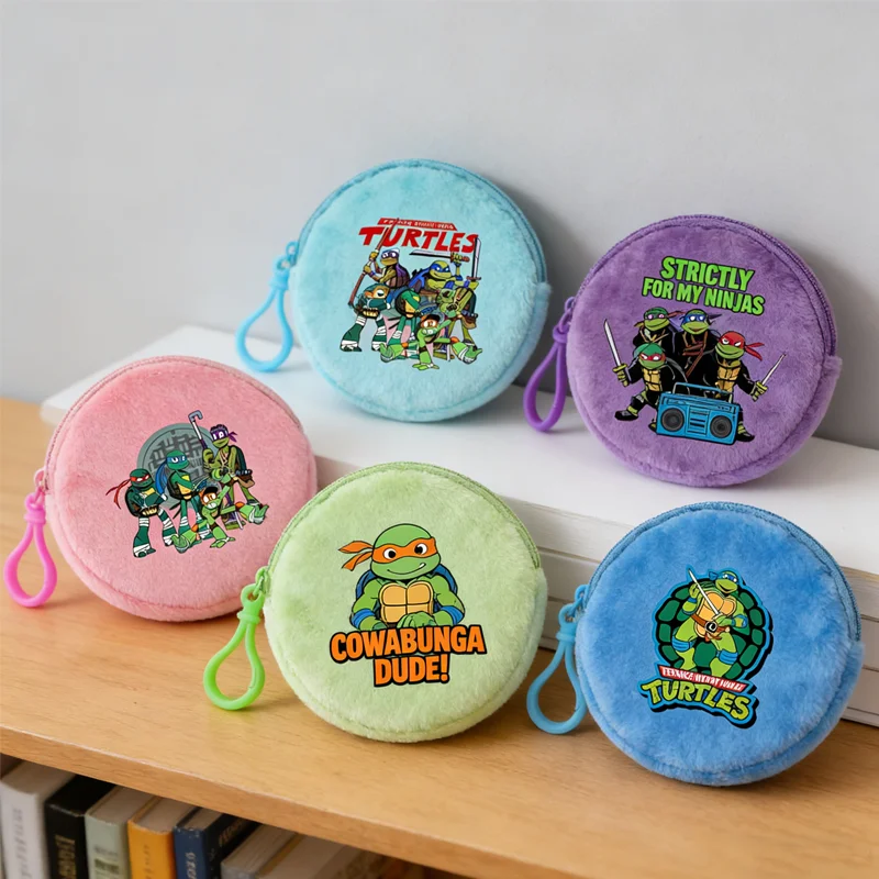 Bolsa pequena com zíper das tartarugas ninja mutantes adolescentes, bolsa redonda para moedas, mini bolsa de armazenamento, chaveiro, bolsa portátil, presentes para meninas