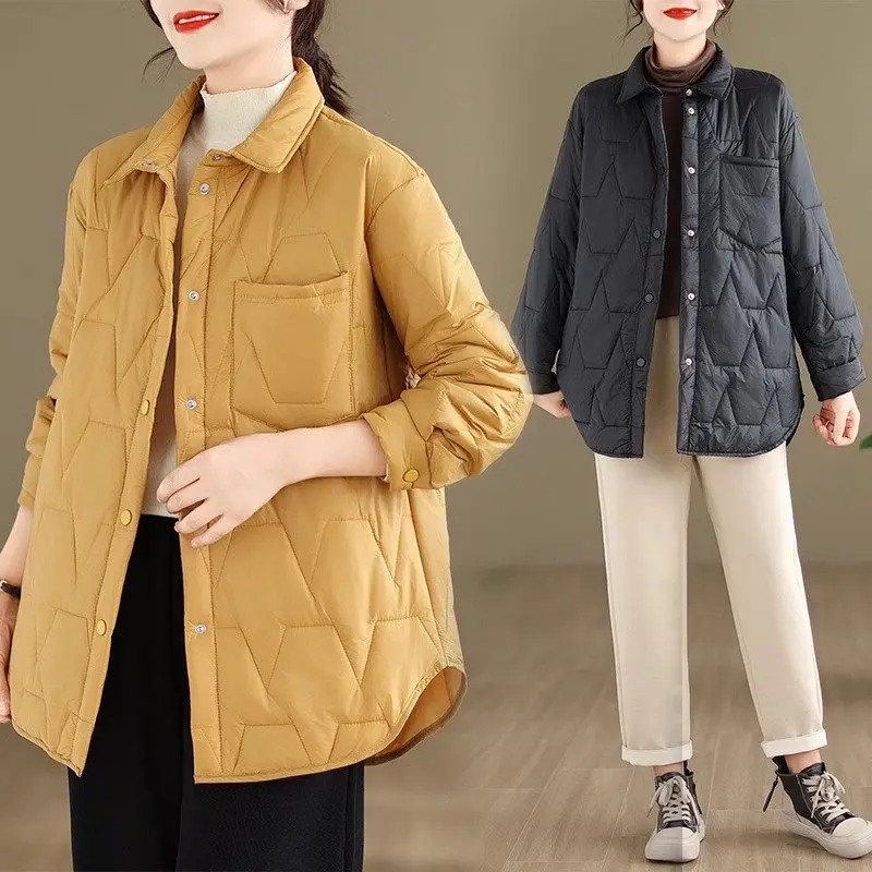 

Autumn And Winter Women's Quilted Jacket 2024 New Korean Loose Single Breasted Casual Warm Big Size Casual Shirt Coat k2463