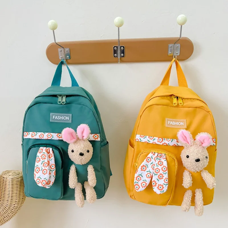 Cute Rabbit Cartoon Backpacks Children Girls' School Bag Retro Women Mini Fashion Solid Color Small Backpacks Student Backpack