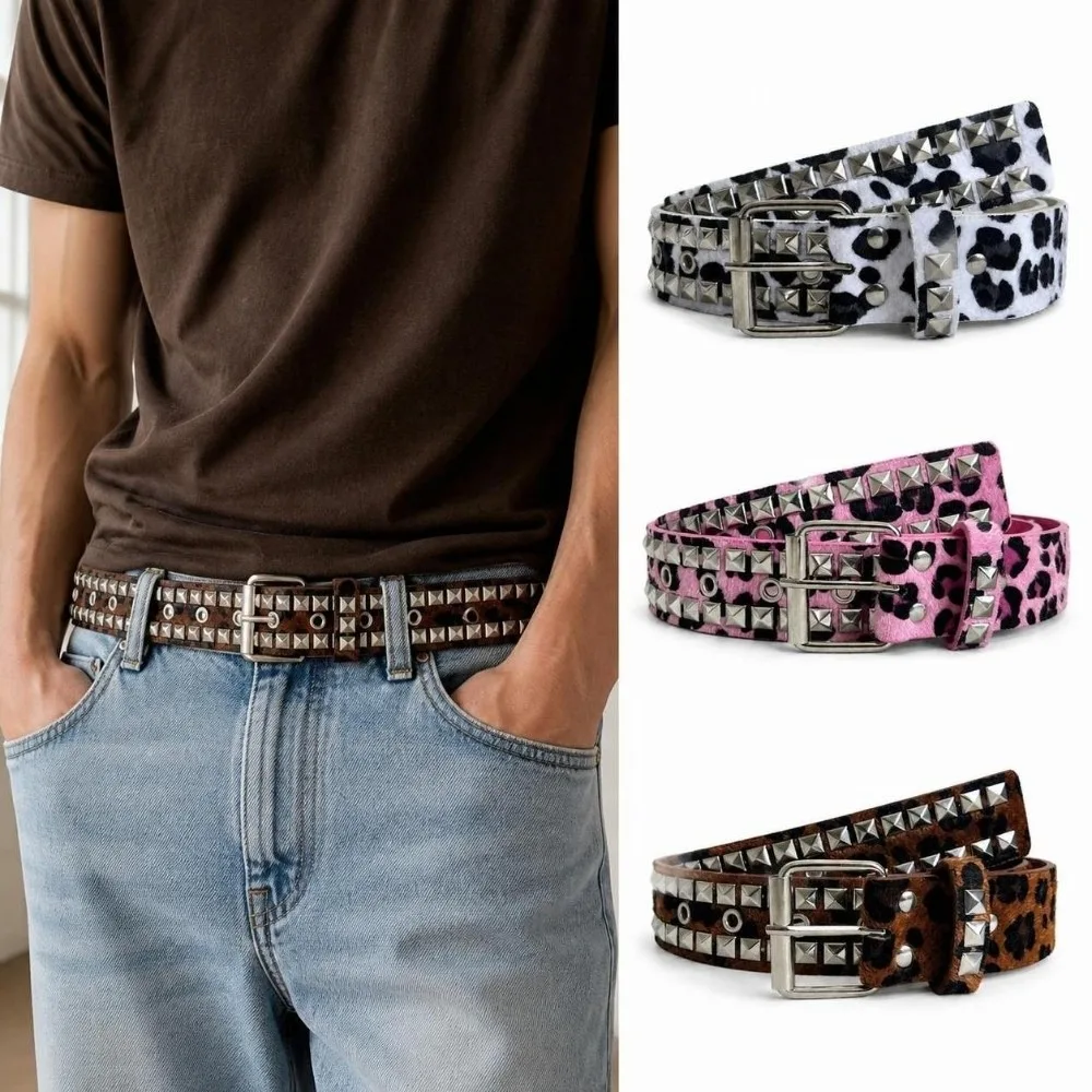 Casual Adjustable Studded Punk Belt Pin Buckle Studded PU Leather Belt Spike Pyramid Spike Belt For Women Men