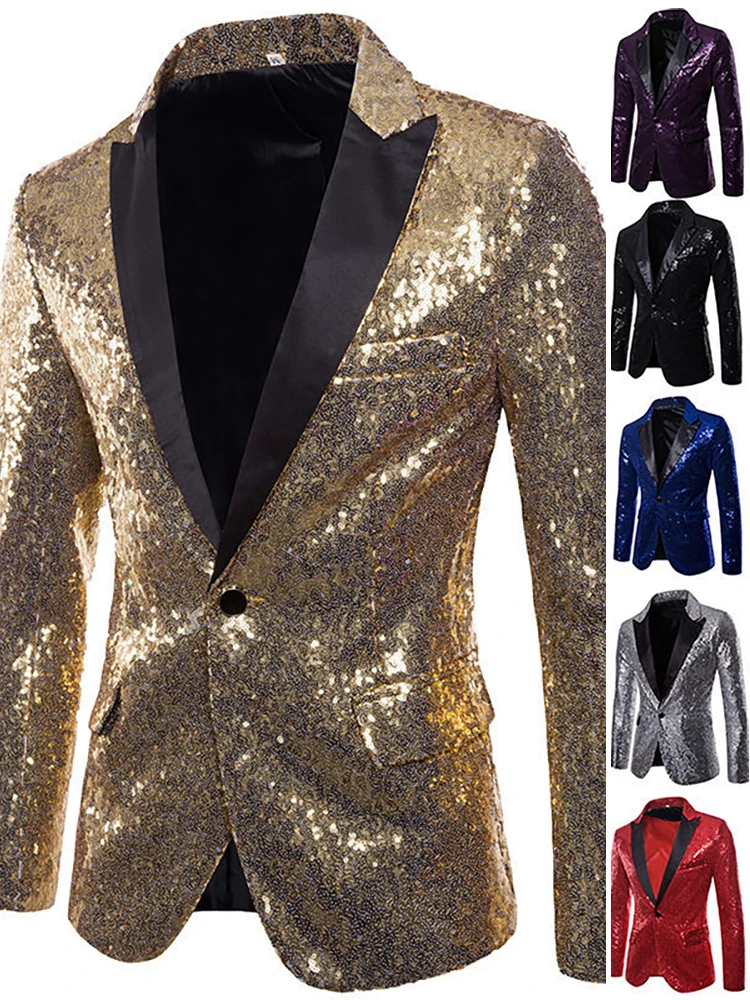 

Мужской костюм с пайетками для выступлений, сценический наряд для певцов и ведущих, официальная одежда из смесового хлопка, немнущаяся, дышащая.