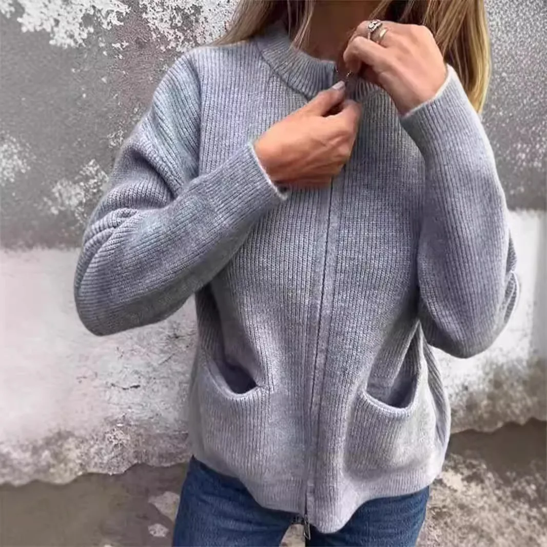 Coat Women 2025 Casual Fashion Casual stand-up Collar Zipper Loose Pocket Jacket Women European Autumn women's Clothing