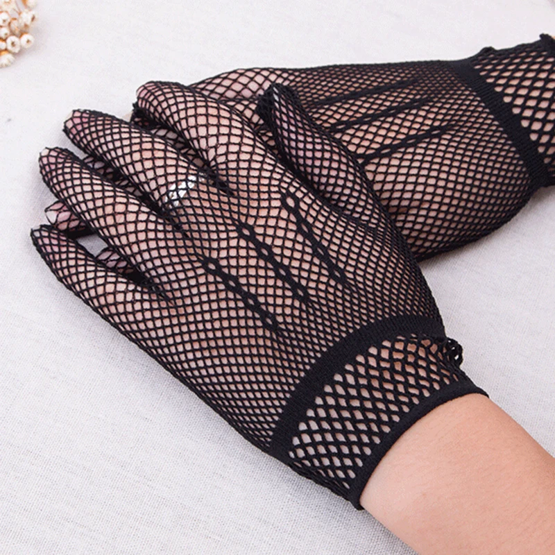 Fishnet Gloves Women Summer Uv-Proof Driving Glove Fashion Mesh Fishnet Gloves Black White Nylon Solid Color High Quality Glove