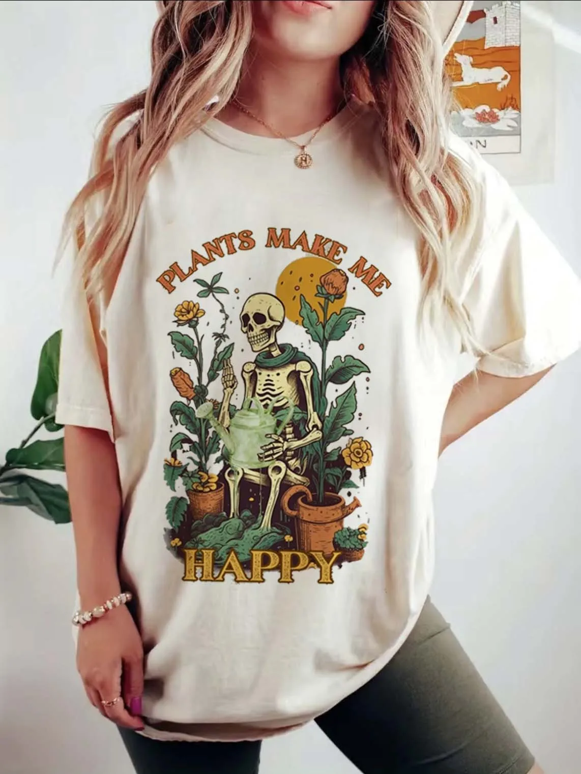 Plant Skull Graphic Shirt Women Summer Vintage Aesthetic Tee Casual Loose Western Boho Style T-Shirt Retro Female Clothing