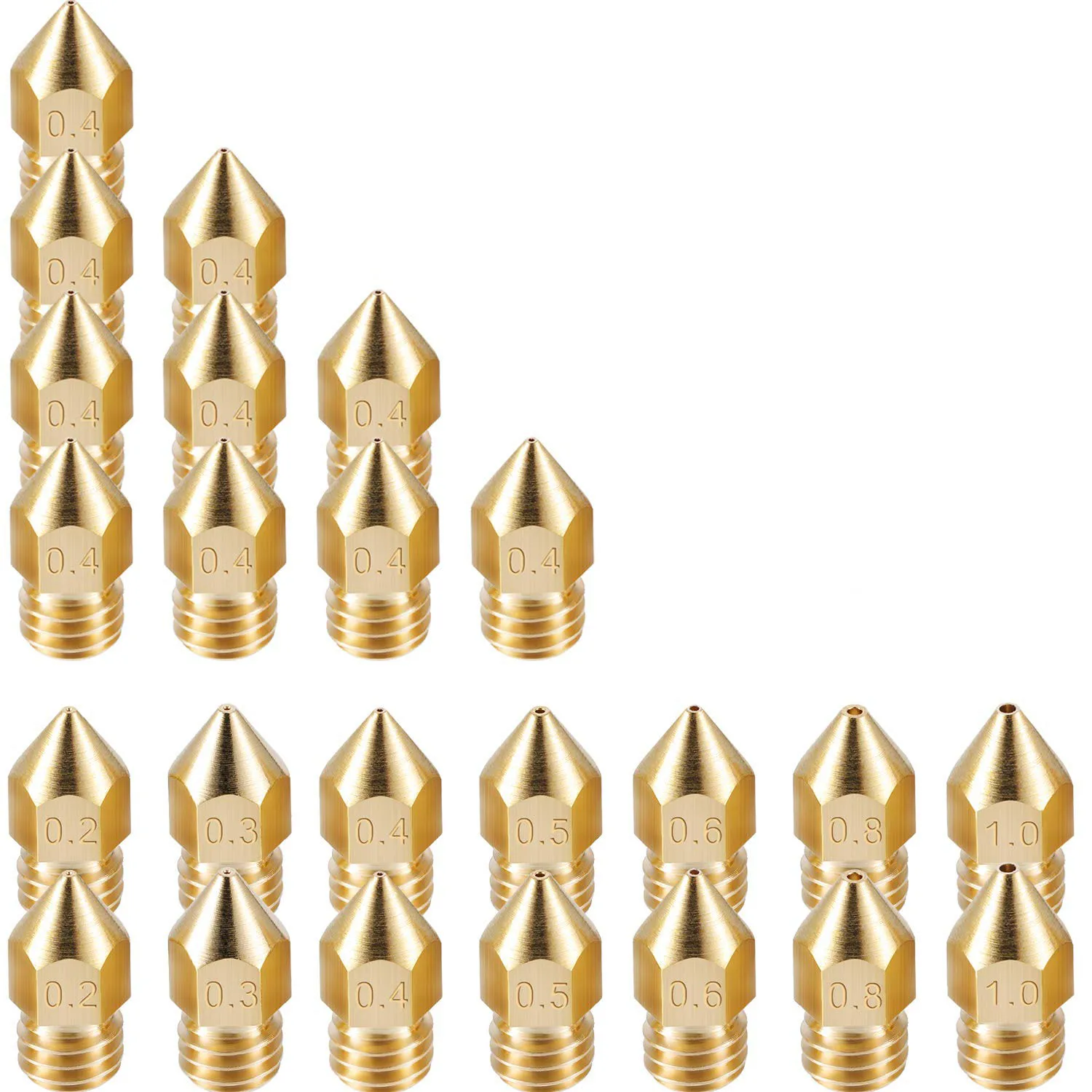 24 Pack 3D Printer Extruder Nozzles Mk8 Nozzle 7 Different Size 0.2 Mm,0.3 Mm,0.4 Mm,0.5 Mm,0.6 Mm,0.8 Mm,1.0 Mm With Clean Box