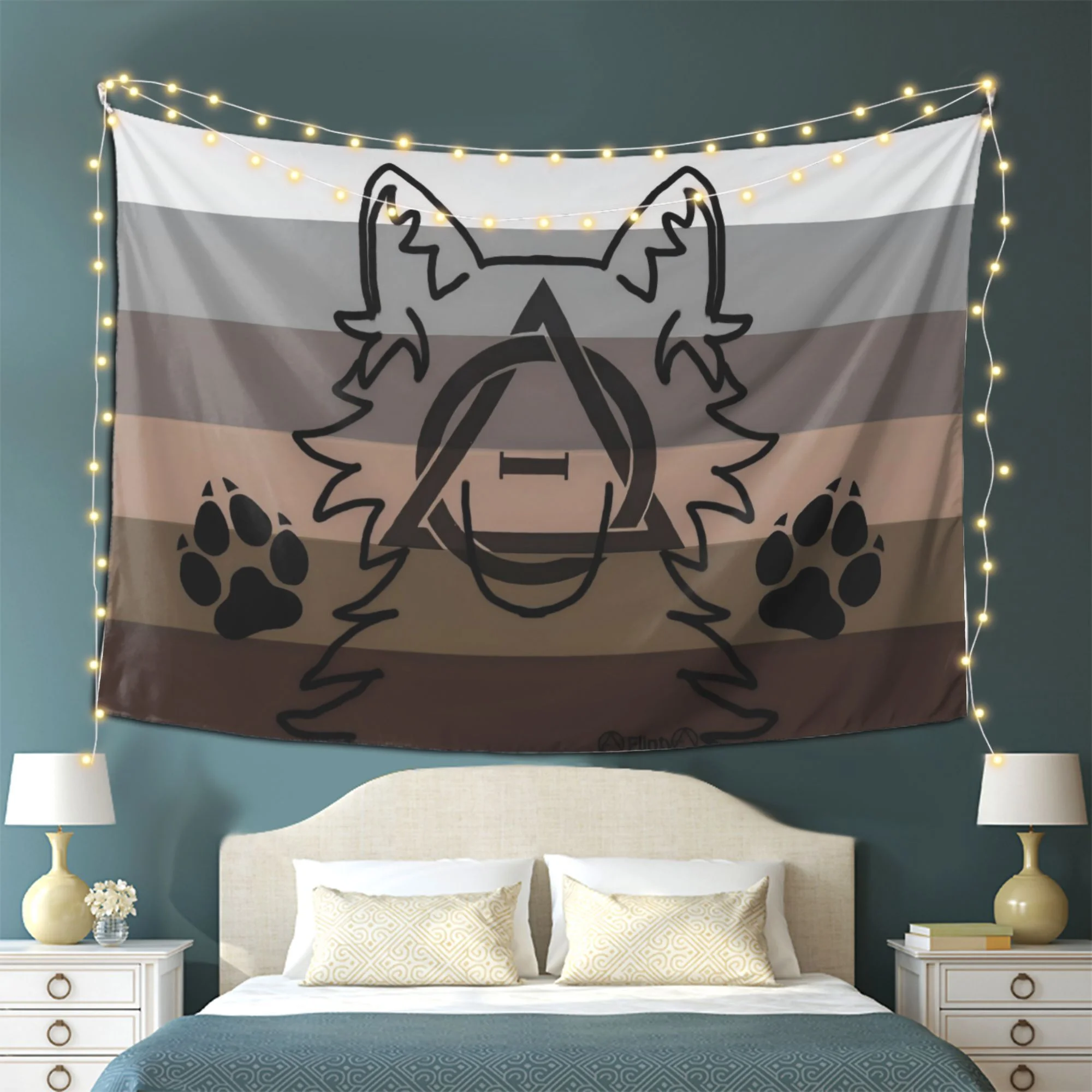 Grey Wolf Therian Flag - Wolf Head Profile Horizontal Wall Hanging Decor for Home, Office, Party Easy to install