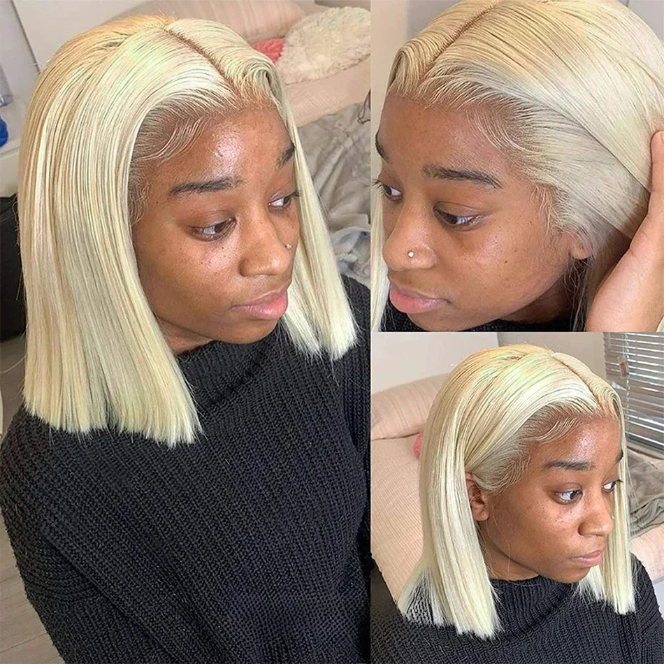 613# Honey Blonde Short Bob Wig 13x4 HD Lace Front 100% Human Hair Wigs For Women Brazilian Remy Hair Straight Lace Frontal Wig