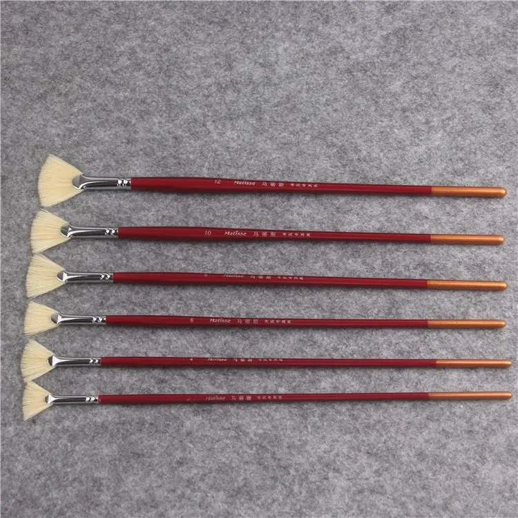 6pcs/set red rod hanging silver tail pig bristle fish tail fan shap Art oil paint brush art Acrylic paints drawing art supplies