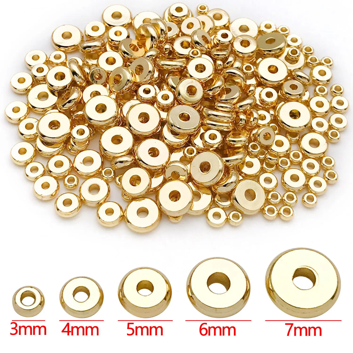 20 Pcs/Pack 3mm-7mm 18K Gold Plated Flat Wheel Spacers, DIY Jewelry Accessories Smooth Flat Beads for Bracelet and Necklace Spac