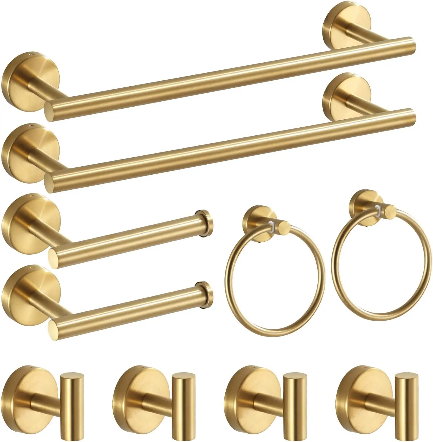 

10-Piece Brushed Gold Bathroom Hardware Set with Towel Bars, Hooks, and Holders for Modern Decor