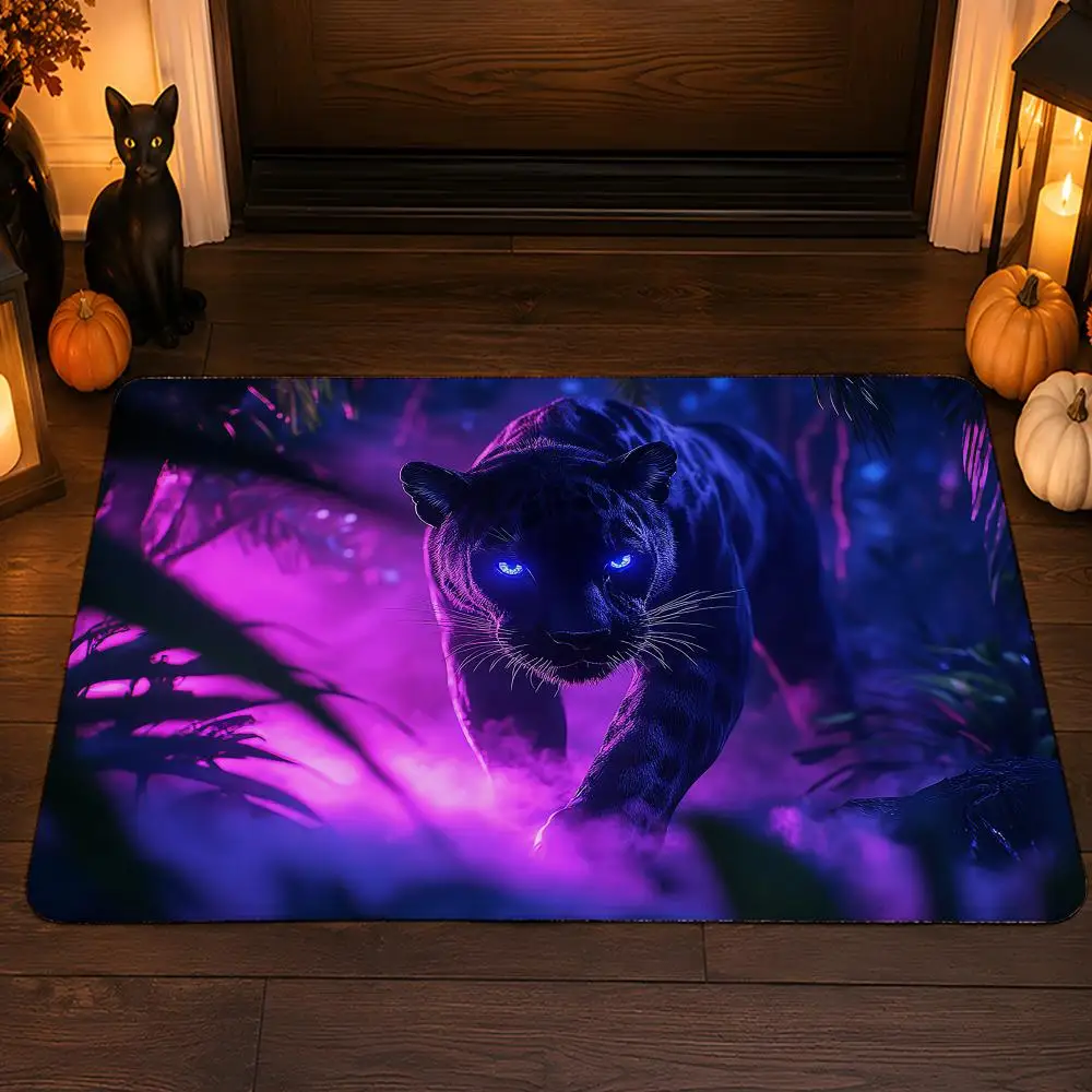 Majestic Cyberpunk Panther Floor Mat Flannel Rug Soft Non Slip Washable Door Mat For Bathroom Bedroom Kitchen Home Decor