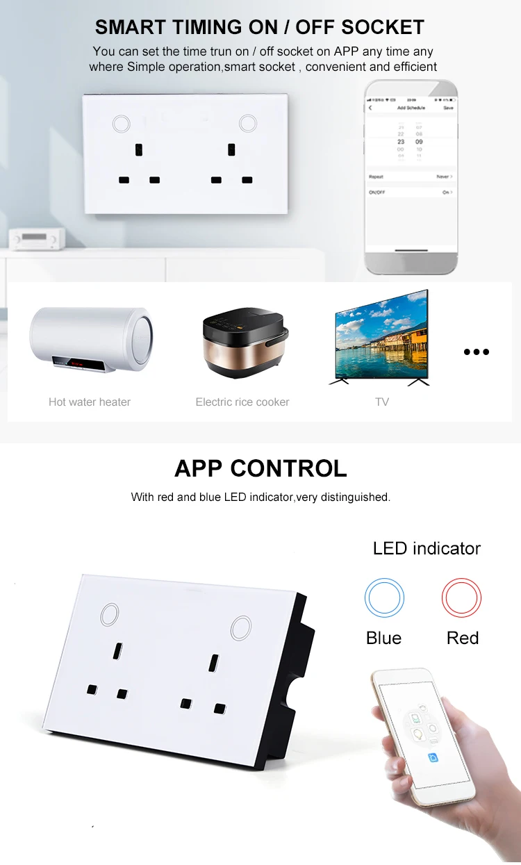 New Arrival Zigbee 3.0 Smart Wall Socket with Twin UK Power Outlet Touch Panel Glas Switch Tuya Alex Google