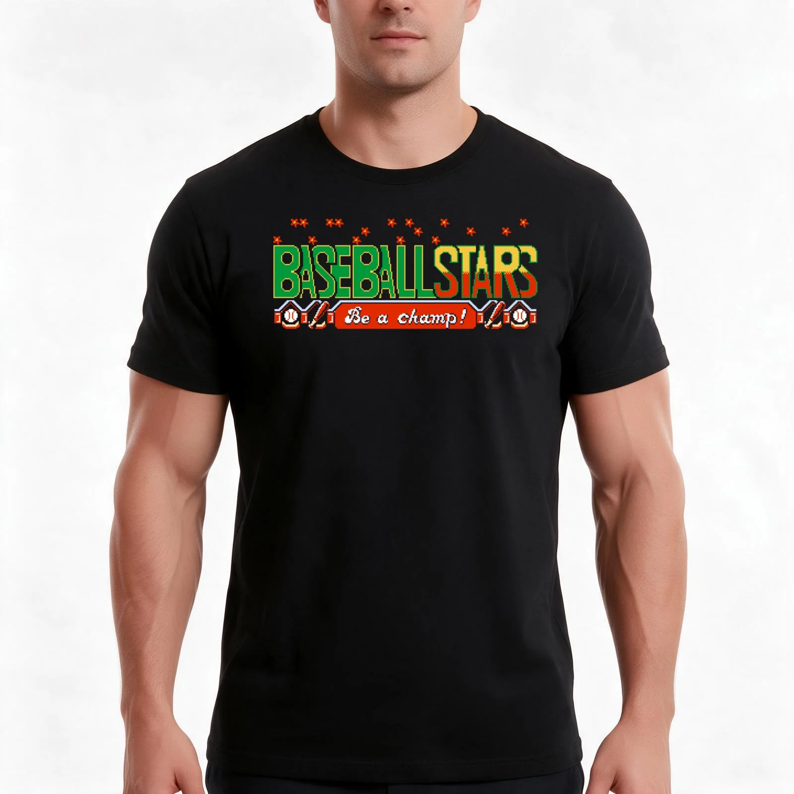 Baseball Stars (NES Title Screen) T-Shirt, Summer Casual Cotton Tee, Oversized Streetwear Tops, Vintage Graphic Print