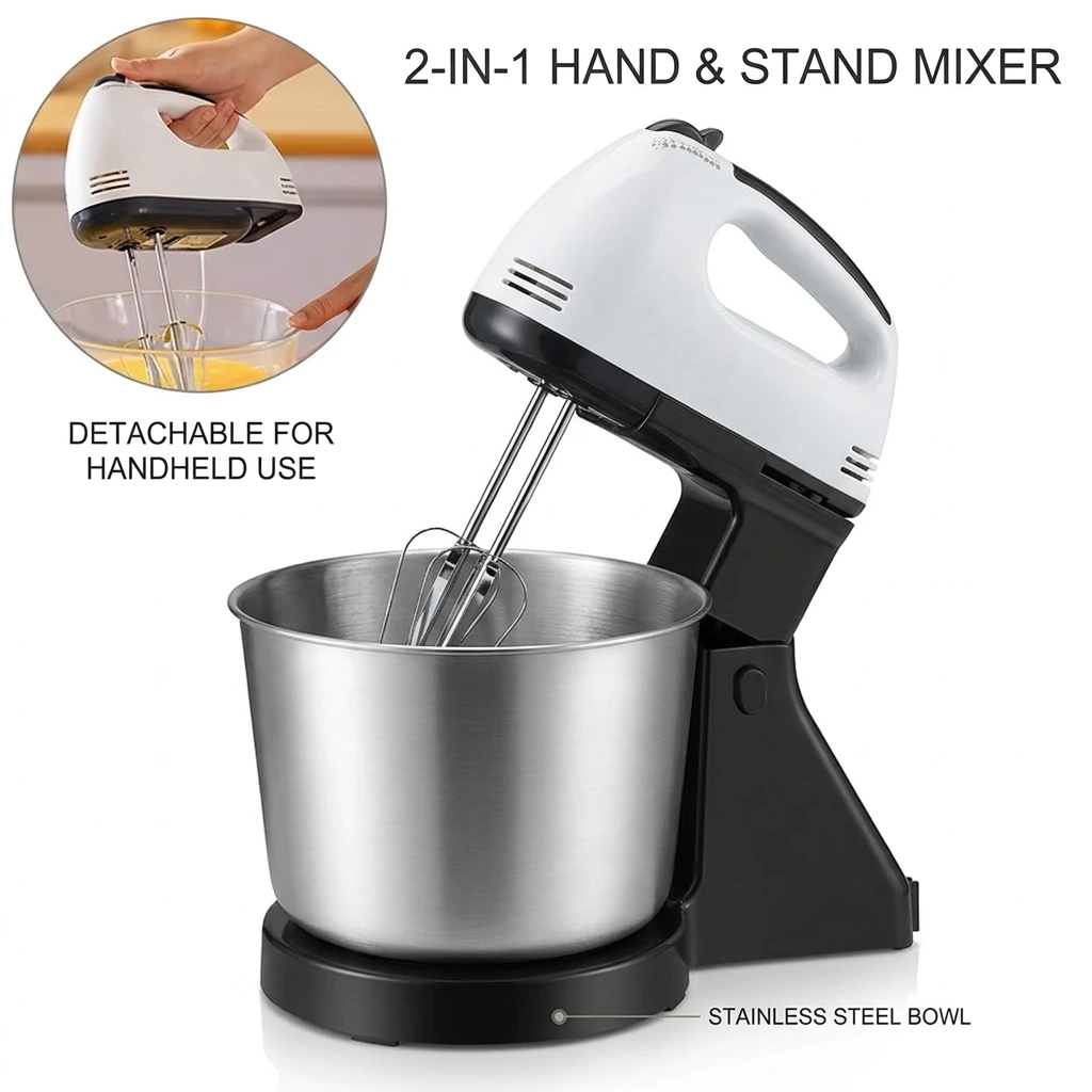 

7-Speed Electric Hand Mixer, Portable Handheld Kitchen Mixer with 5 Stainless Steel Whisk Accessories & Beaters for Baking
