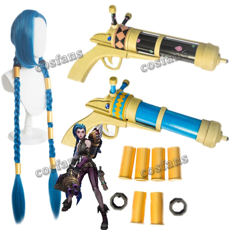 LOL Jinx cosplay wig Jinx blue braids The Loose Cannon wig with blue plaits Jinx hair  LoL Arcane Jinx Cosplay Gun Accessories