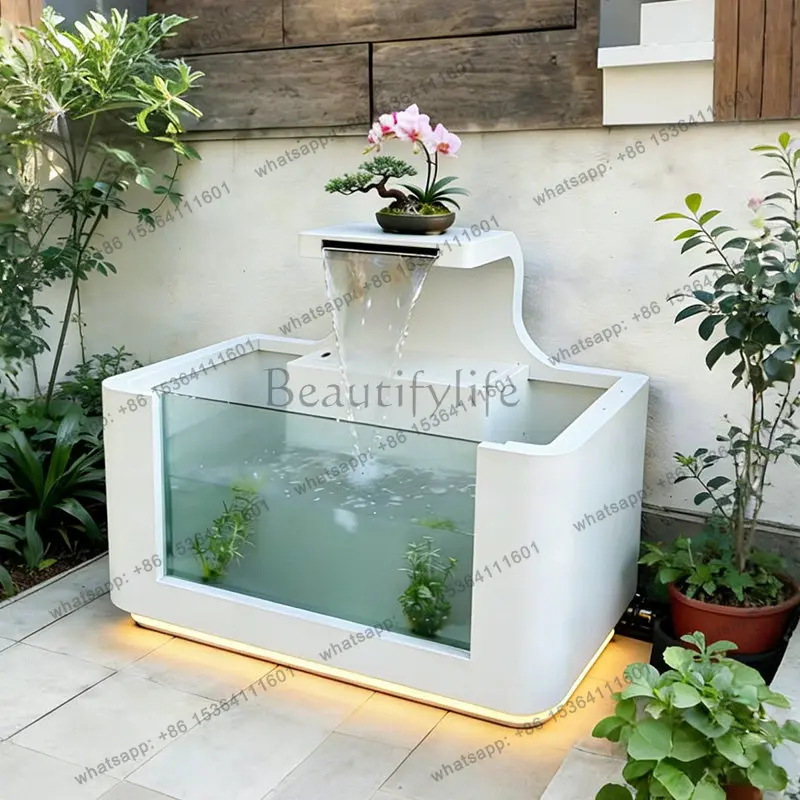 

Balcony stainless steel fish pond flower box metal flowing water ornament outdoor water feature waterfall