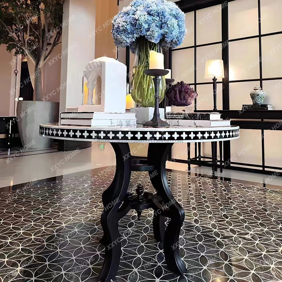 TT painted light luxury solid wood round dining table hand-painted light luxury simple pastoral style neoclassical
