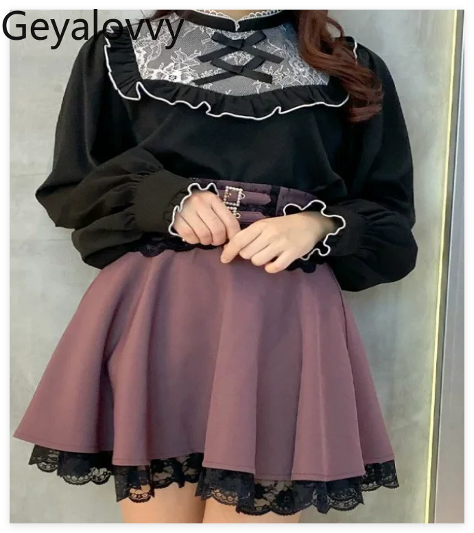 

Sweet Girl Bowknot Lace Ruffle Trim Versatile Long Sleeve Blouse Japanese Spring/summer New Ruffles White Shirt Top Lolita Girls
