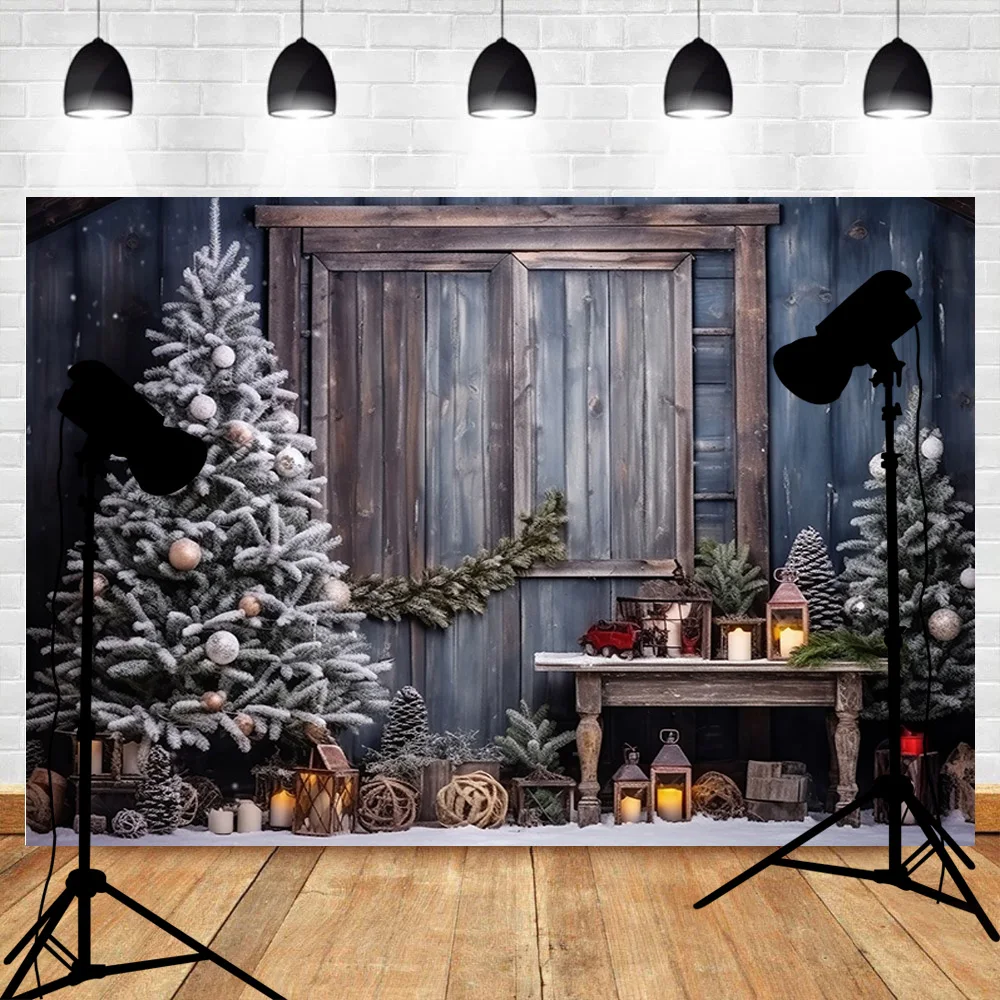 Christmas Tree With Wooden Floor Photography Backdrops Pinecones Snow Fireplace New Year Winter Holiday Party Background DT-21