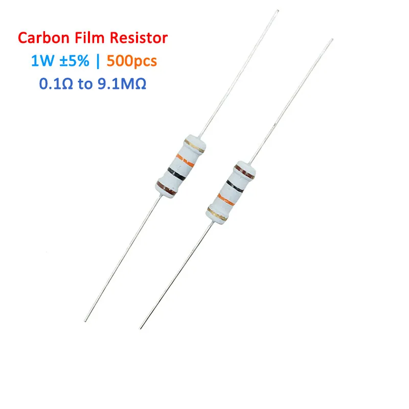 500pcs 1W 5% Carbon film four-ring resistor Full Range of Values 1R to 9.1M