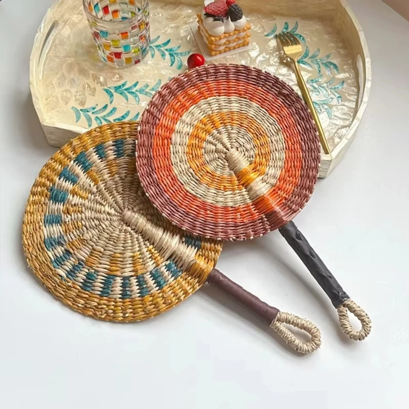 

Woven Straw Fan Summer Cooling Grass Vietnamese Handwoven Fan Handmade Dance Fan Bedroom Wedding Hanging Decoration Craft