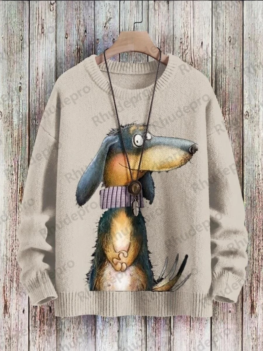 Funny Dog Print Pullover Knitted Sweater Women For Men Sweater Jerseys De Invierno Para Mujer Funny Sweater
