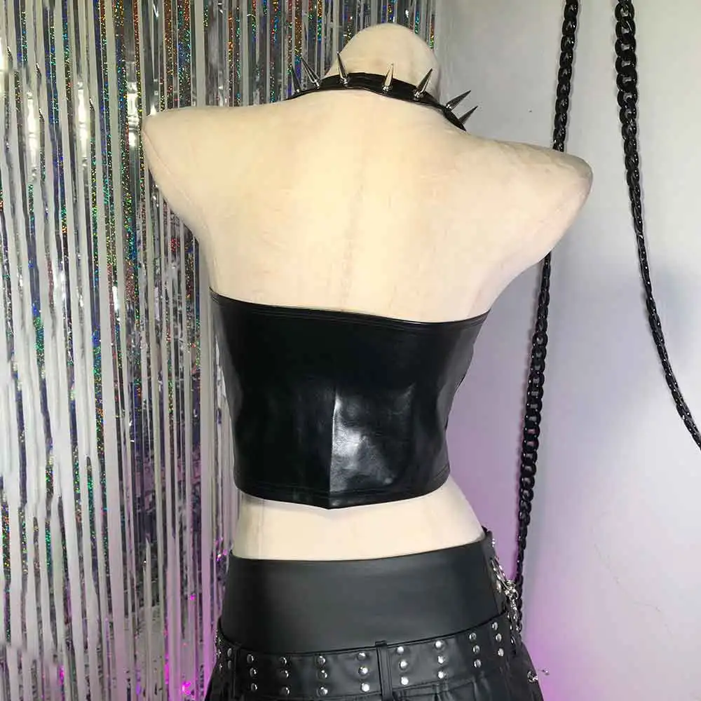 Women's Y2K Gothic Boho Tank Top with Spikes Punk Rock Style Emo Clothing for Teens Goth Rave Festival Bra Grunge 2000s T-Shirt