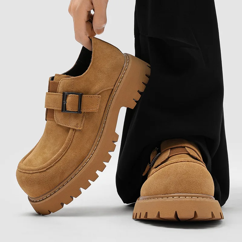 large size mens casual outdoors desert shoes slip-on cow suede leather shoe cowboy tooling work sneakers big toe trendy footwear