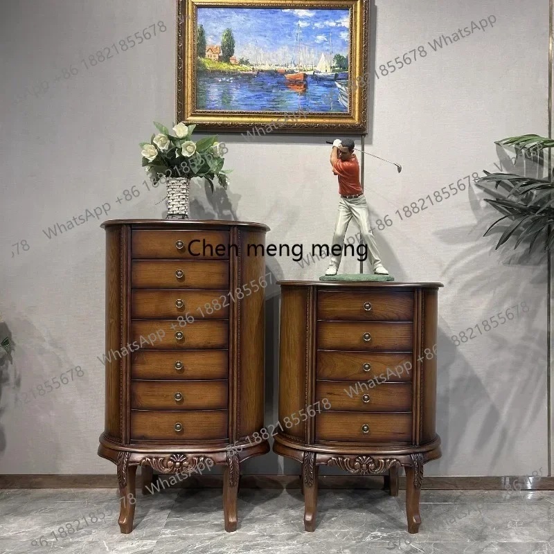 Z136American style wood retro storage cabinet with drawers European capaciousness oval cabinet for living room Furniture