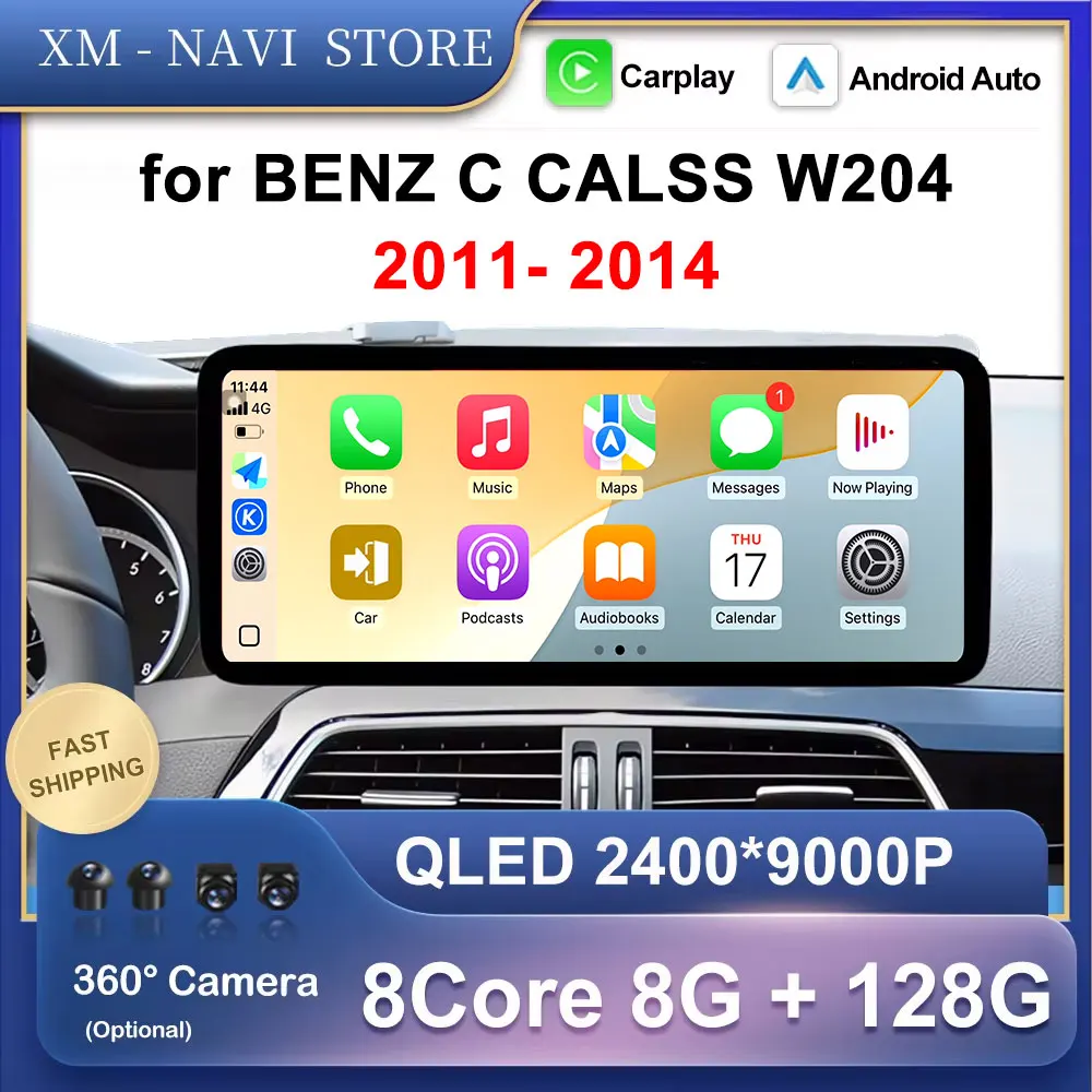 Android 16 Carplay Ultra-thin Screen for BENZ C CALSS W204 2011 2012- 2014 Car Multimedia Radio Player GPS Navi DSP Accessories