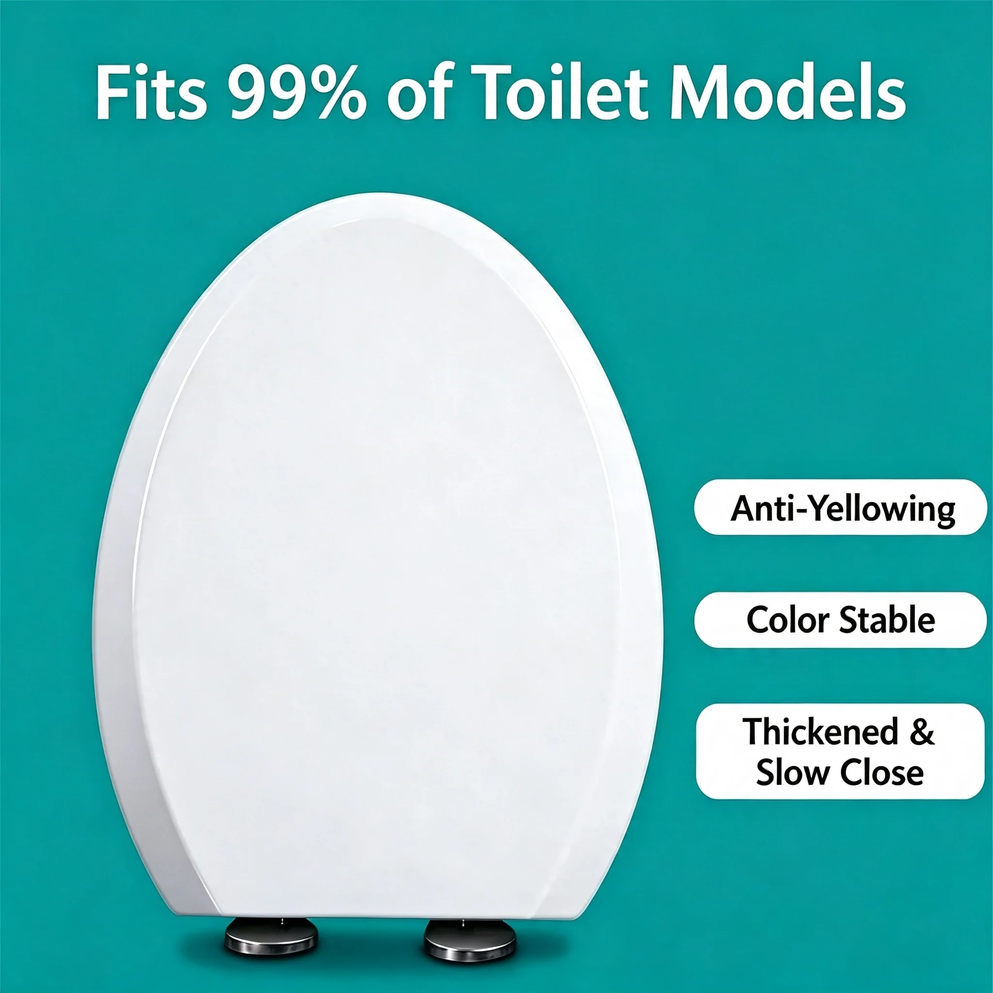 Universal Oval Toilet Seat Slow Close White Thickened WC Toilet Lid, Anti-Yellowing Color Stable Fits 99% Toilet Models Bathroom