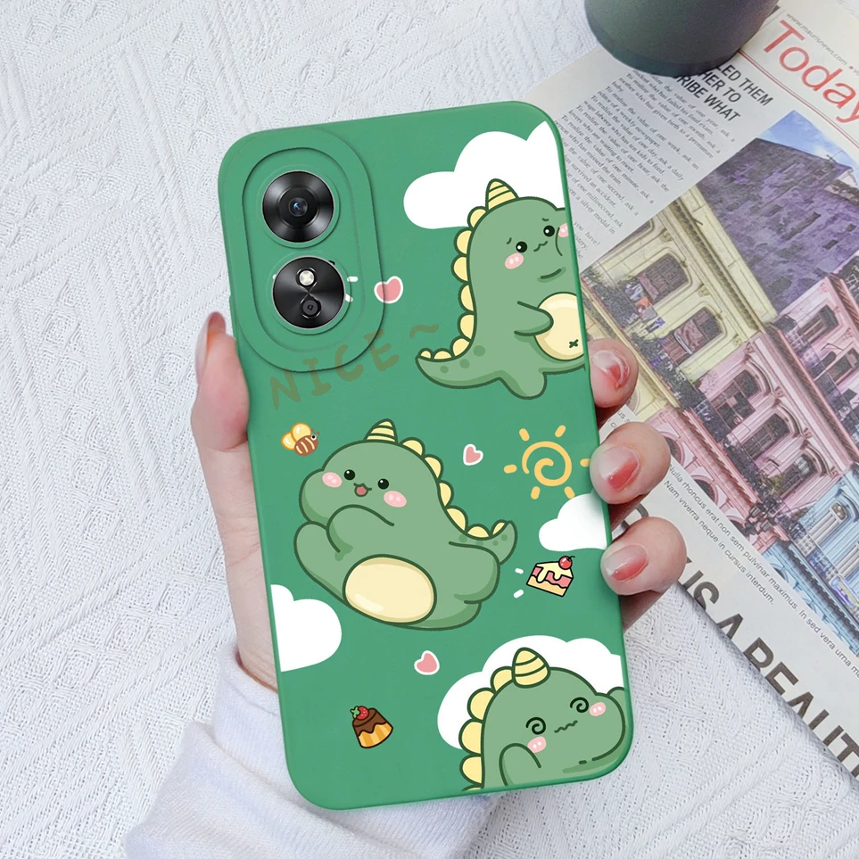 Capa traseira de silicone macio para Oppo, Cute Dinosaur Case, Proteção da câmera, A17K 4G, A16K, A16K, A16K, A16E, Funda