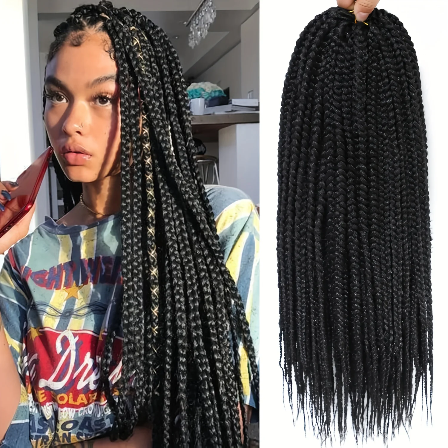 

4 Packs Synthetic Goddess Box Braids Crochet Hair 10/14/18 Inch Prelooped Crochet Box Braids Crochet Hair for Black Women