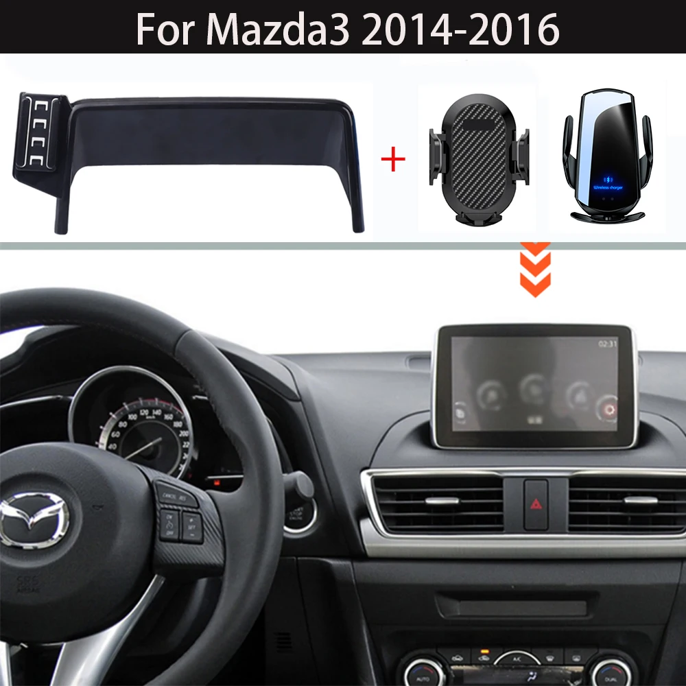 

Автомобильный держатель телефона для Mazda 3 2014-2016, 7-дюймовый экран, фиксированный навигационный кронштейн, беспроводная зарядка, мобильная подставка, автомобильное крепление
