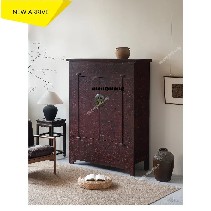M138 Wabi-sabi style solid wood decorative cabinets, vintage vertical cabinets, living room bedrooms, wall-against homestay lock