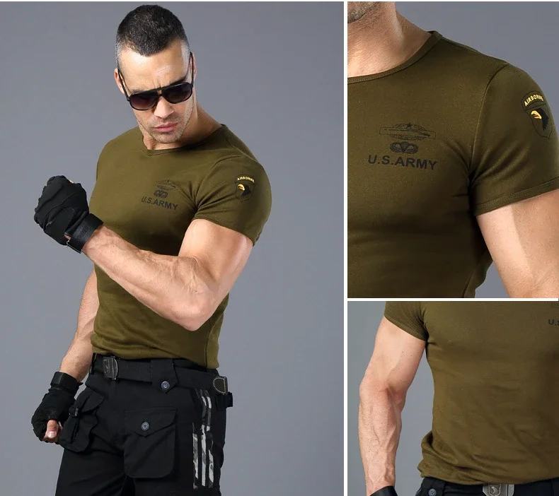 Stretch eng anliegende Fitness-T-Shirt Männer Sommer dünne Baumwolle Kurzarm T-Shirt militärische Outdoor taktische Training T-Shirt