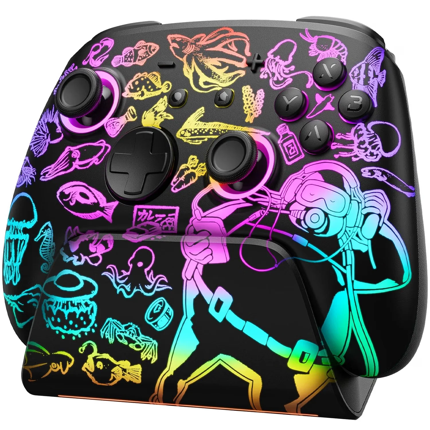 Switch 2 Pro Controller with Charging Dock Dave the Diver- Hall Effect Sticks, Hidden-Light RGB, One-Click Wake-Up for Switch 2