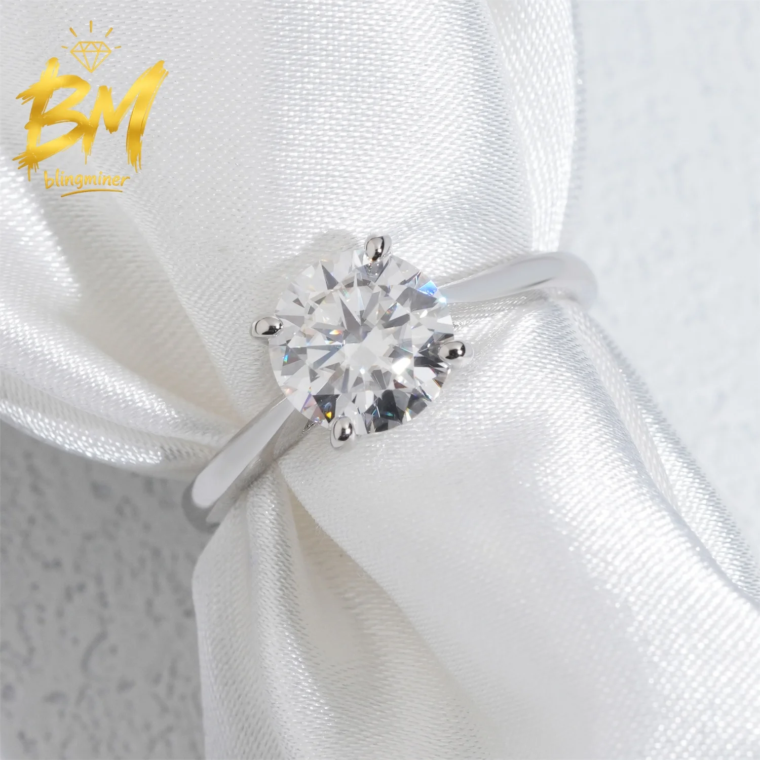Blingminer 4Claws Setting 8MM Silver VVS Moissanite 4 Blingminer 4Claws Setting 8MM Silver VVS Moissanite