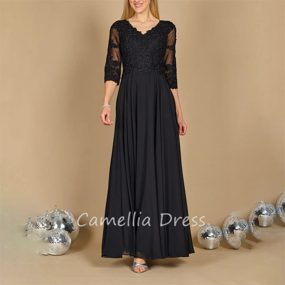 

New V Neck Mother Of The Bride Dress A Line Chiffon Lace Appliques Floor length Formal Dresses Vestidos Mae Da Noiva Casamentos