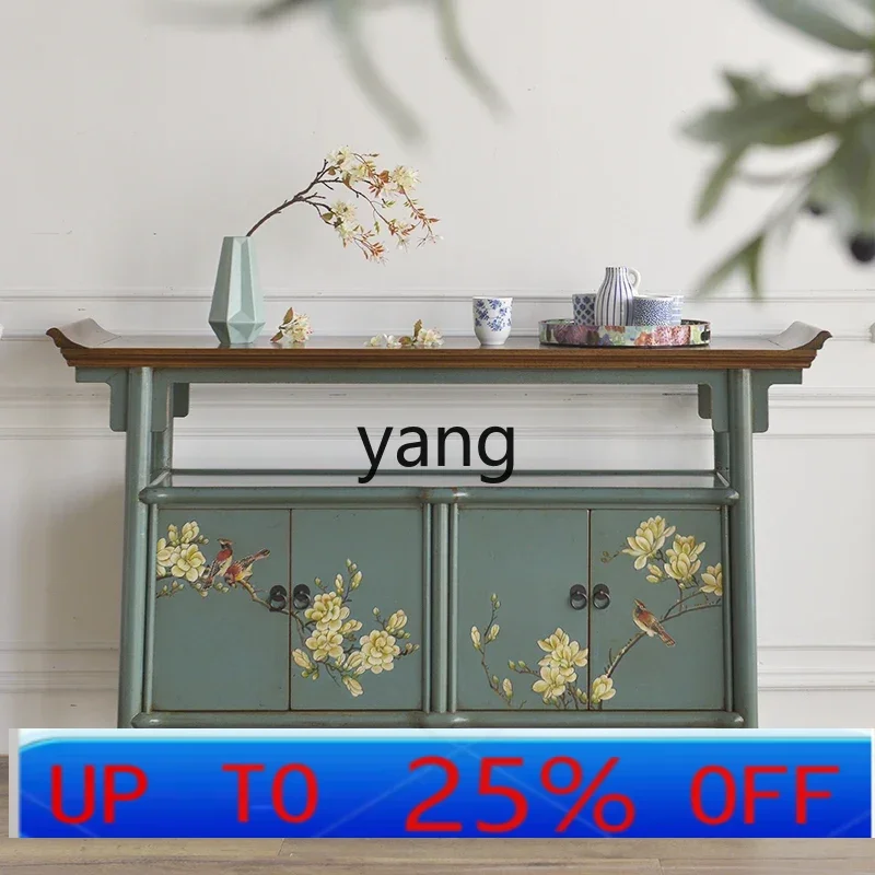

LMM New Chinese Style Artistic Hand Drawn Flowers and Birds Guest Sideboard Cabinet Decorative Storage Low Cabinet Storage