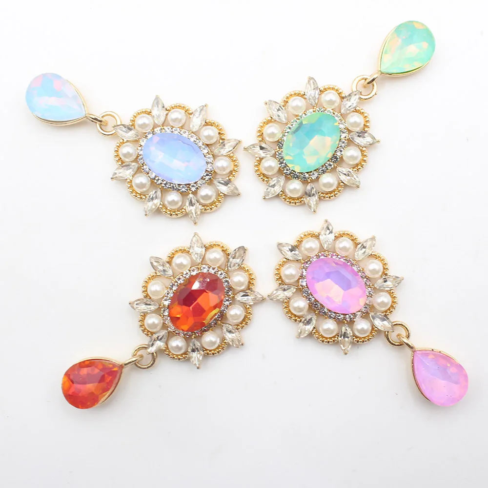 4 pieces/batch 29 * 52MM alloy diamond inlaid mocha water droplet pendant decoration DIY handmade needle and thread sewing butto