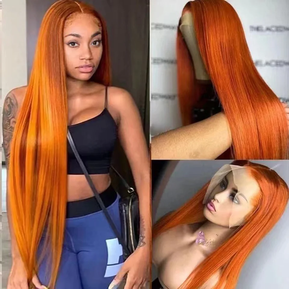 

Плотность 180, предварительно выщипанные рыже-оранжевые прямые 13x4 HD кружевные фронтальные парики Wear And Go, бразильские парики из человеческих волос для женщин