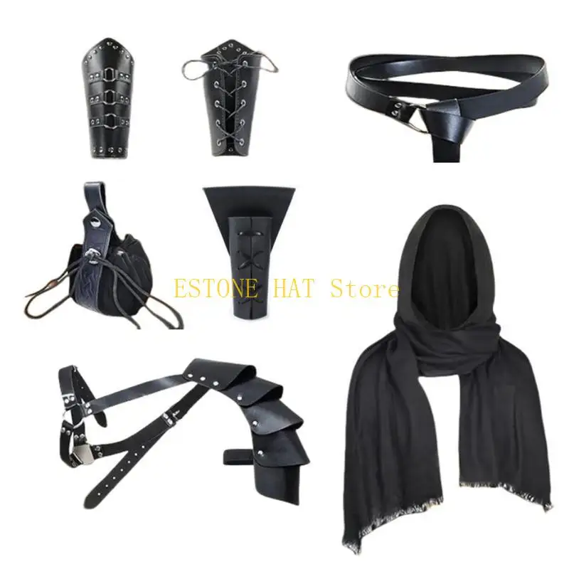 49MF Authentics Renaissances Costume Accessories Set Including Swords Holder Arm Guards Shoulder Armors Shawl Bracers