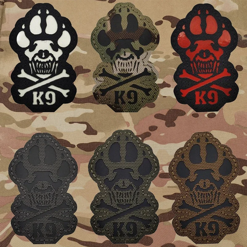 K9 Dog Paw Bone IR Patches Service Dog Military Tactical Outdoor Reflective Night Recognition Badges For Clothing