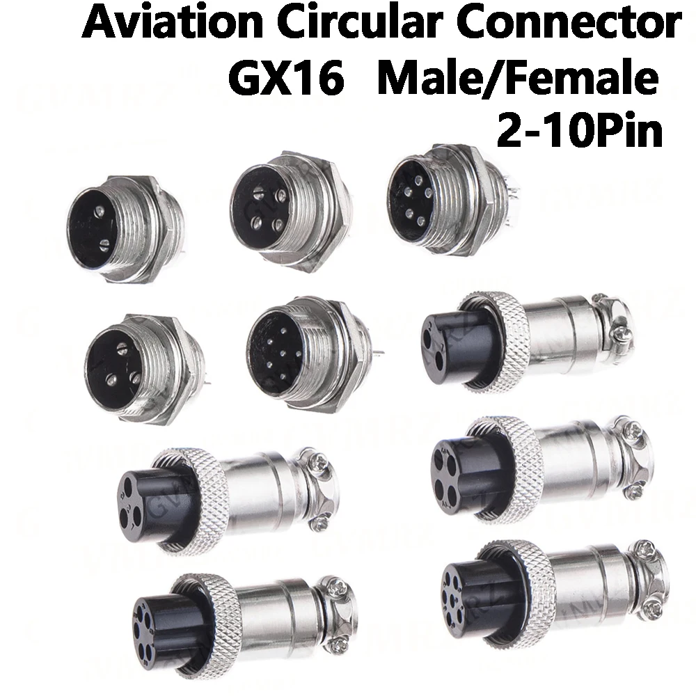 GX16 Electronic Circuit Components Waterproof Aviation Circular Connector 2-10Pin Male Female Plug Socket PCB Mount Industrial